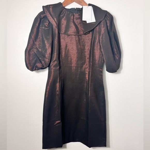 New Aligne Co. Anthropologie shiny Gara Rust black lurex mini dress - Picture 3 of 7